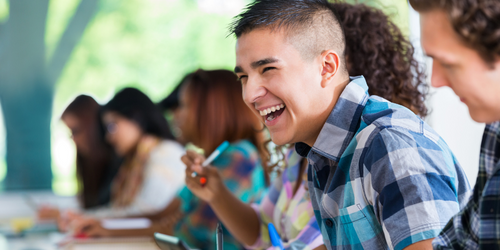 College student laughing